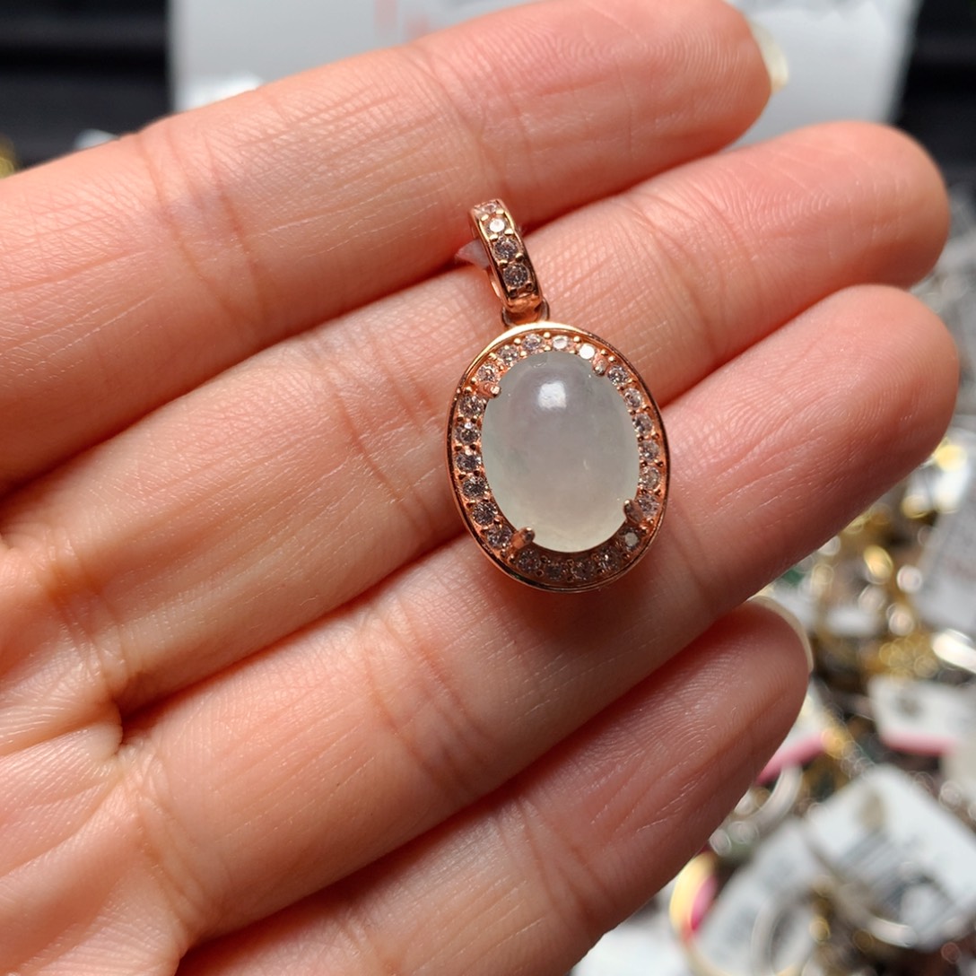 翡翠戒指银S925镶嵌天然翡翠吊坠