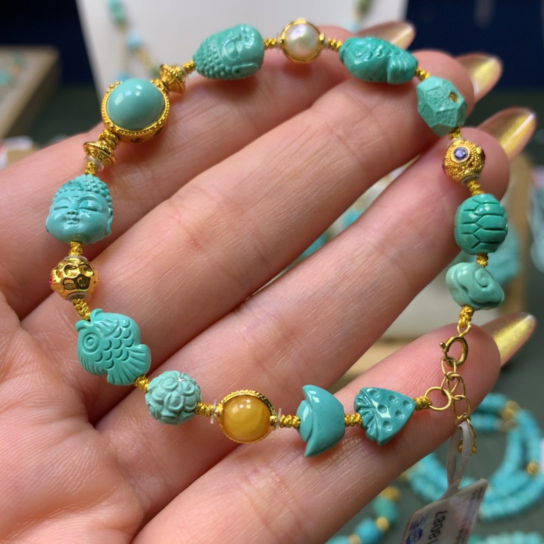 绿松石手链18K金镶嵌