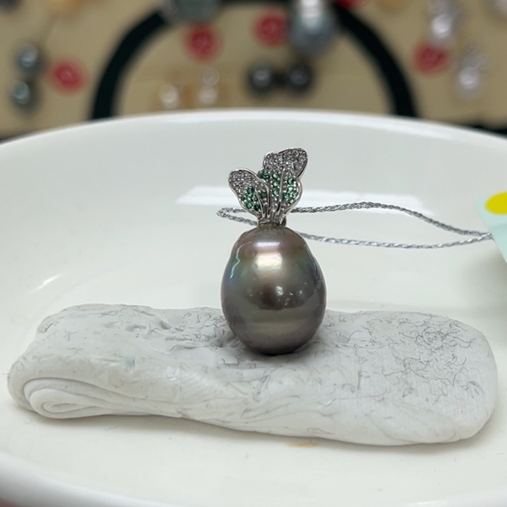 银S925镶嵌海水珍珠颈饰大溪地 11-12mm 14号