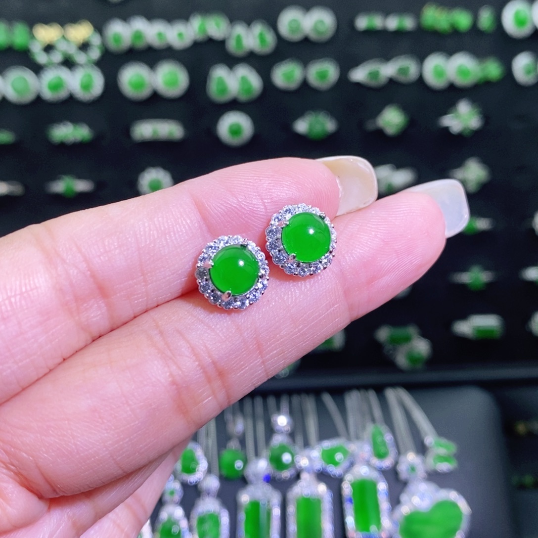 翡翠银S925镶嵌耳饰多样性