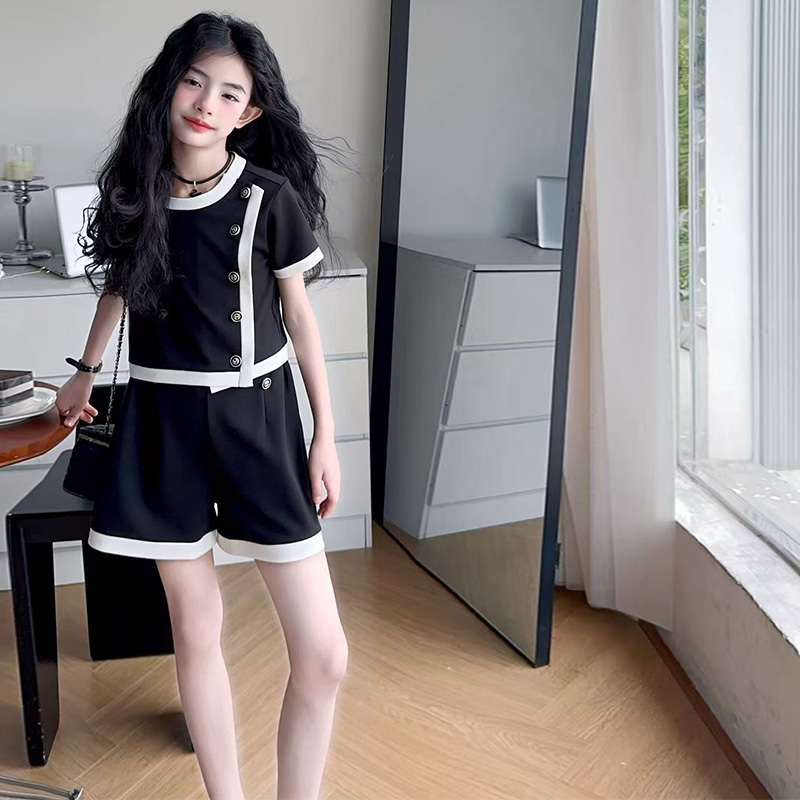 【酷哒仔】女童小香风撞色短裤两件套装2025夏季中大童女孩子学生潮