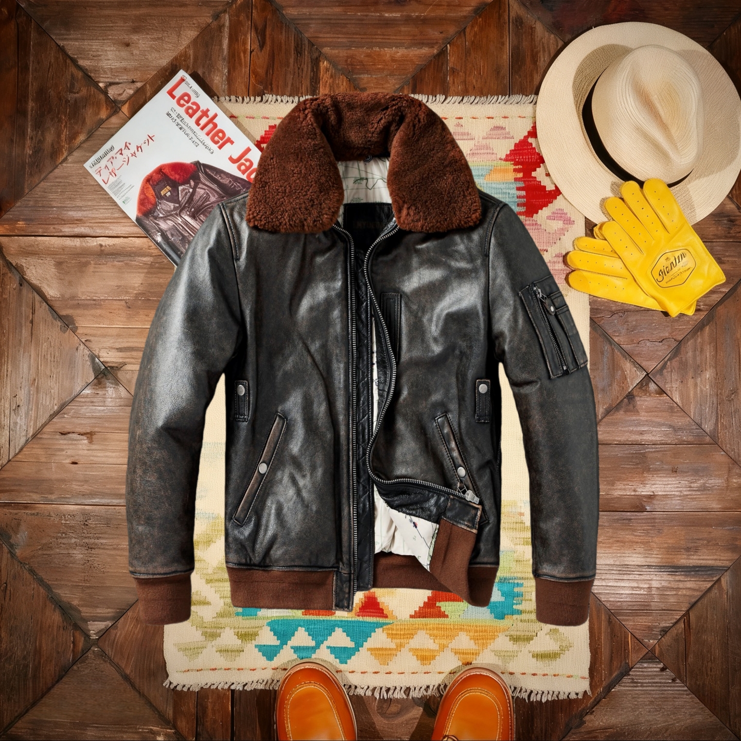 新款男士冬季加棉飞行员皮夹克拆卸毛领保暖皮衣短款头层牛皮外套