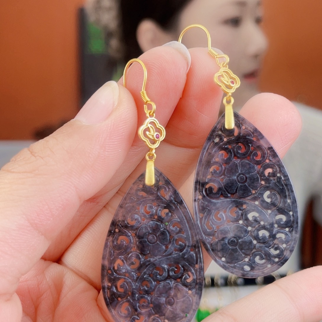 翡翠银S925镶嵌耳饰