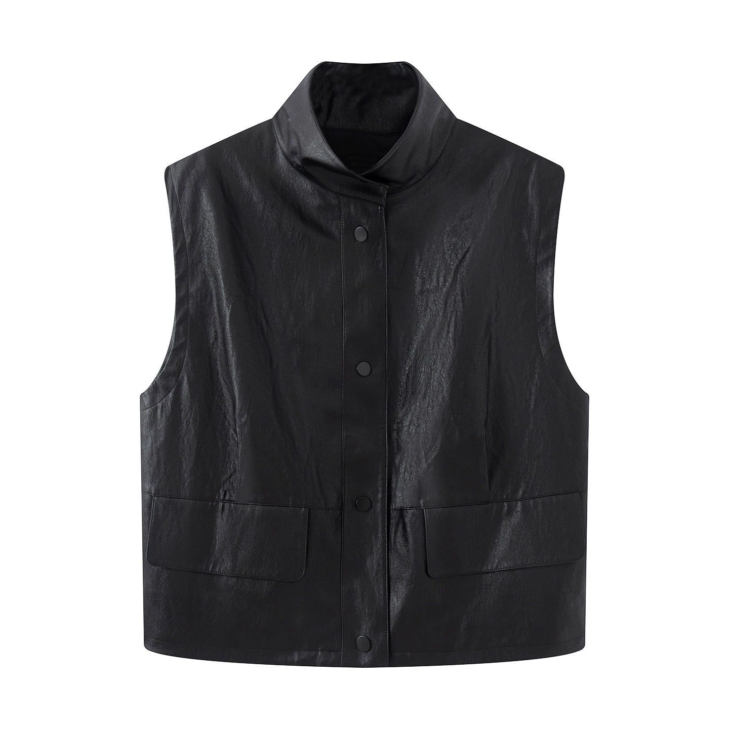 【艾家同款】2025秋季新款气质时尚百搭立领无袖皮衣马甲外套上衣女