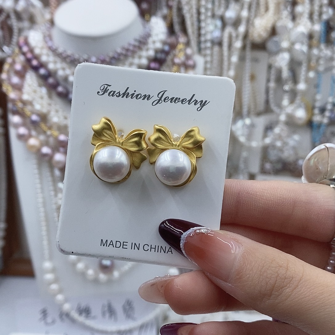 耳饰银S925镶嵌淡水珍珠