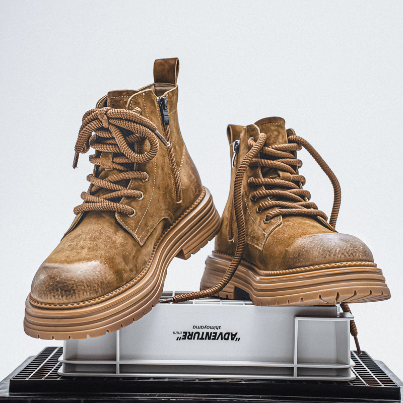 秋冬季男士欧美英伦风中帮系带拉链马丁靴百搭26166