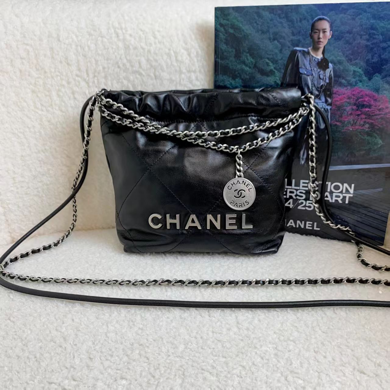 99新 Chanel/香奈儿 壹臻/23B黑银牛22bag mini 82113680