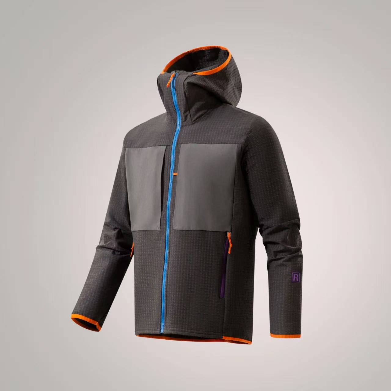 R2 拼色连帽透气抓绒薄款外套夹克