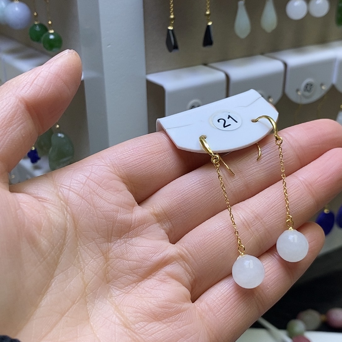 和田玉银S925镶嵌耳饰