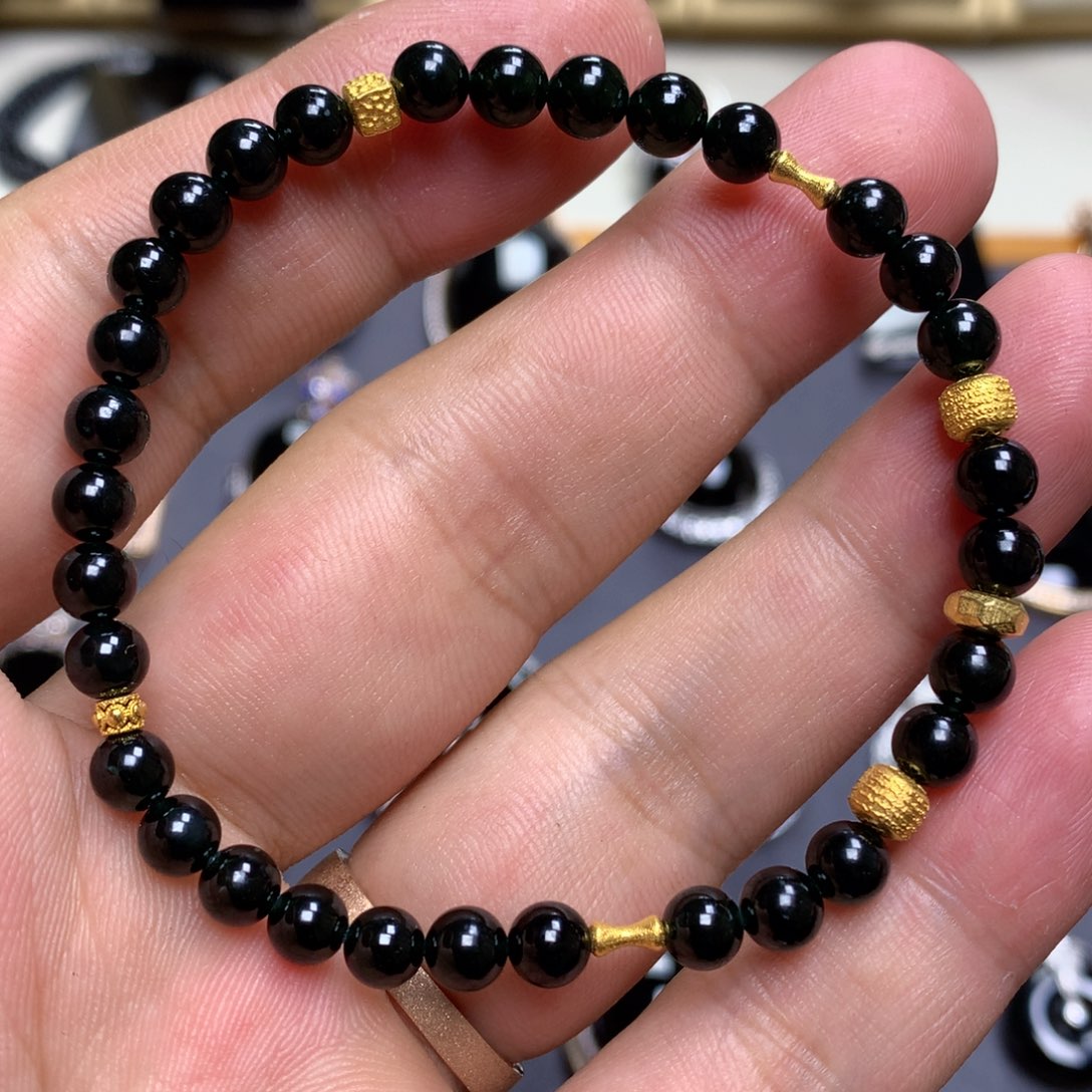 18K金镶嵌手串翡翠墨翠手串