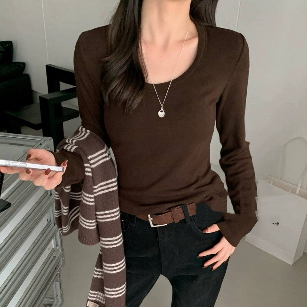 〔低圆领加绒小T〕小个子必入！冬季加绒弹力修身显瘦百搭打底T