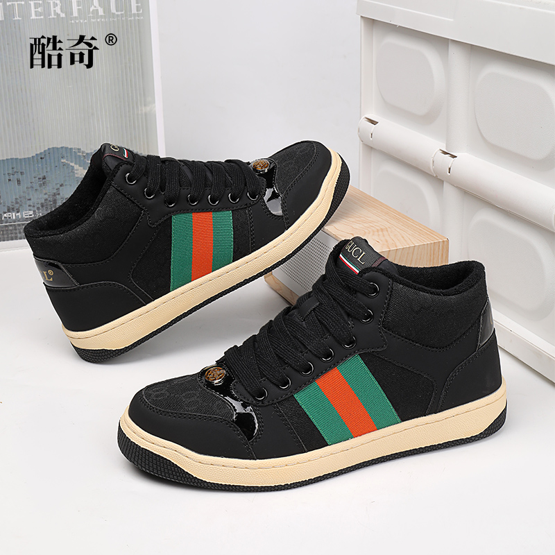 秋冬高帮新款轻奢时尚经典舒适百搭真皮手工缝线潮流板鞋保暖