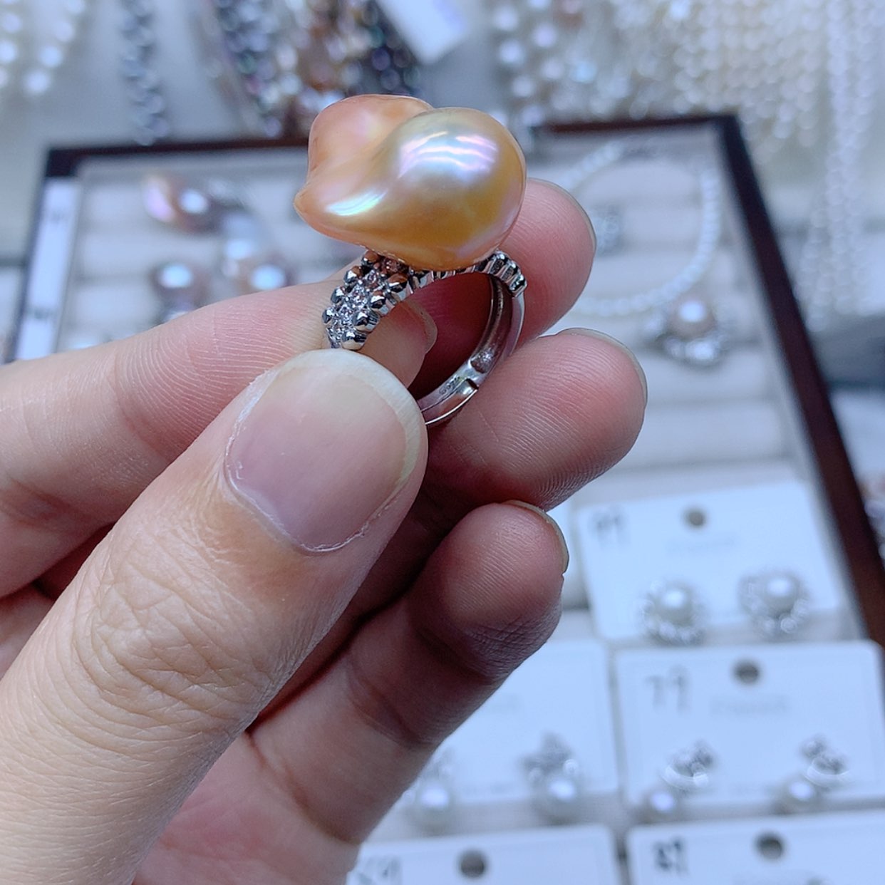 【闪购商品】银S925镶嵌戒指淡水珍珠