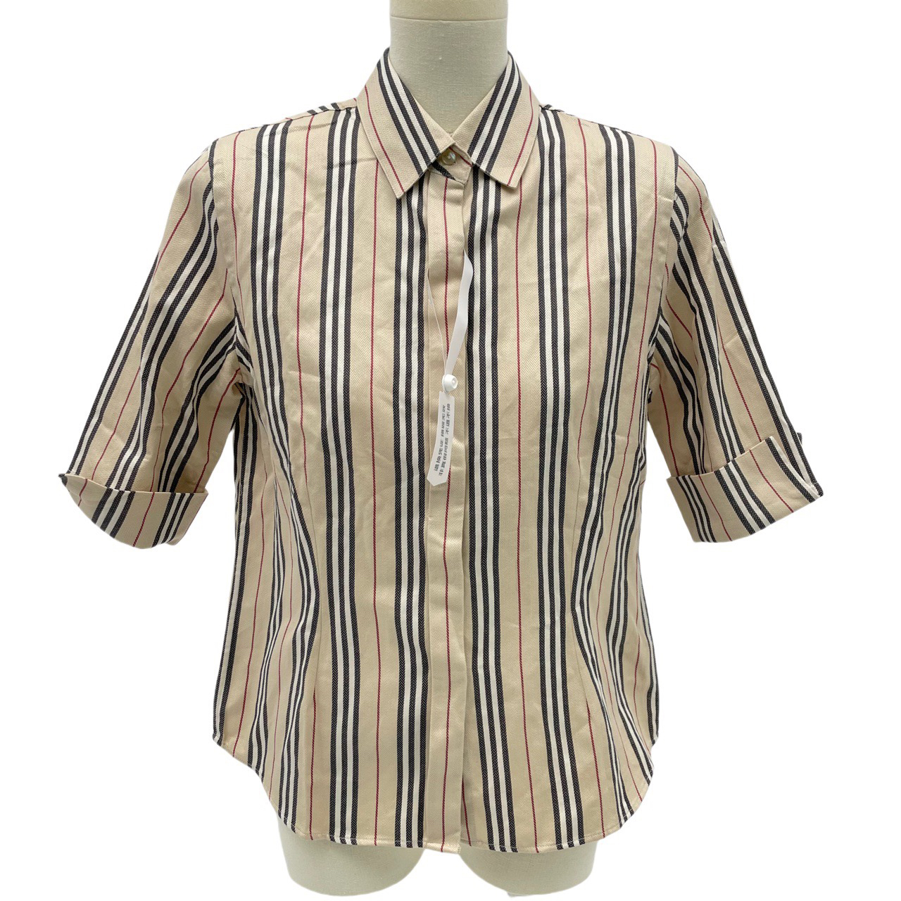 95新 BURBERRY/博柏利 条纹单排扣休闲短袖衬衫 M码/0146