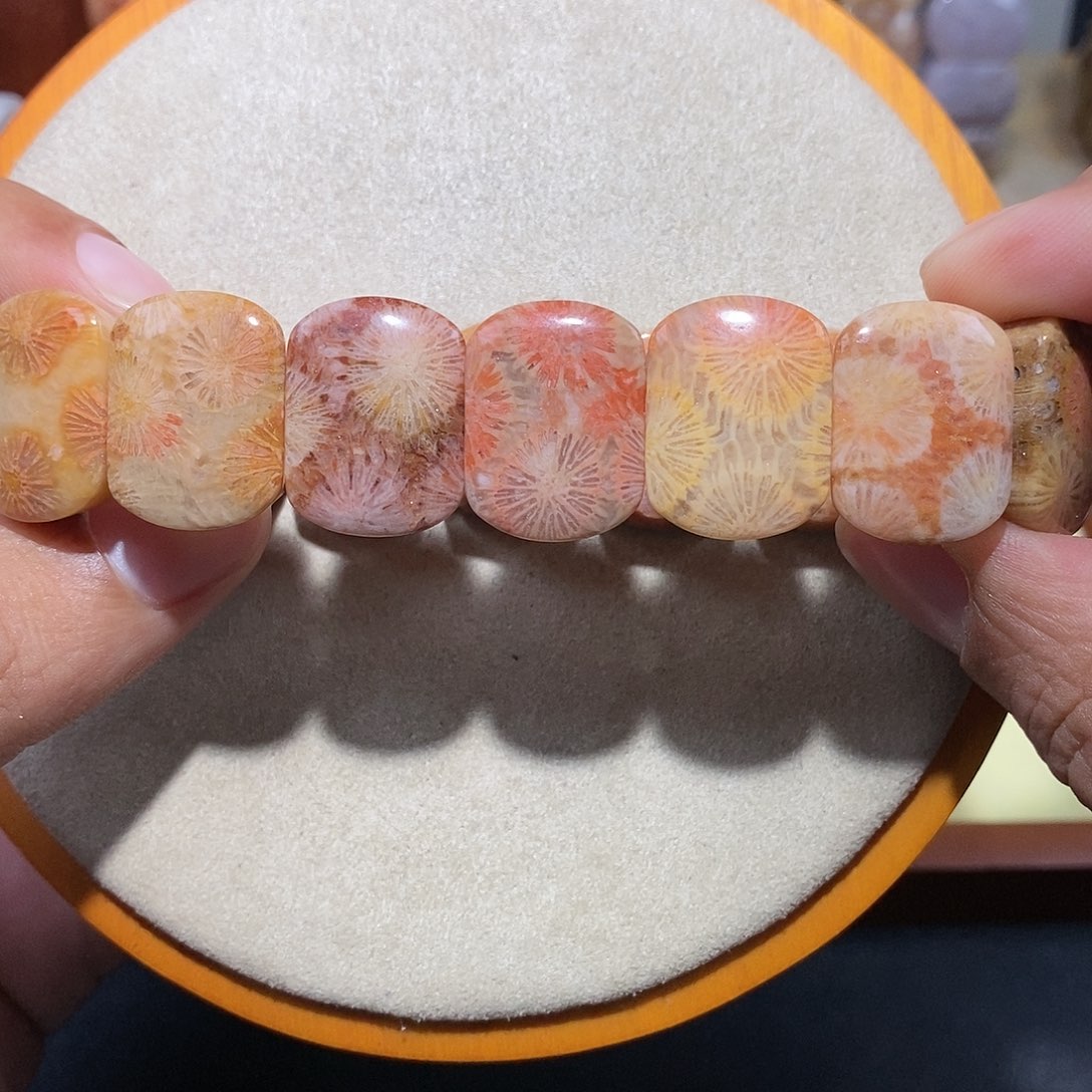 硅化珊瑚（珊瑚玉）手串未镶嵌豆沙色29