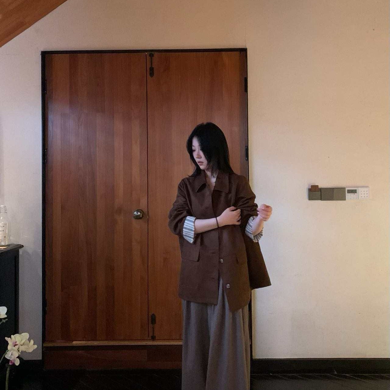 极简风秋季显瘦百搭短外套静奢风鹿皮绒