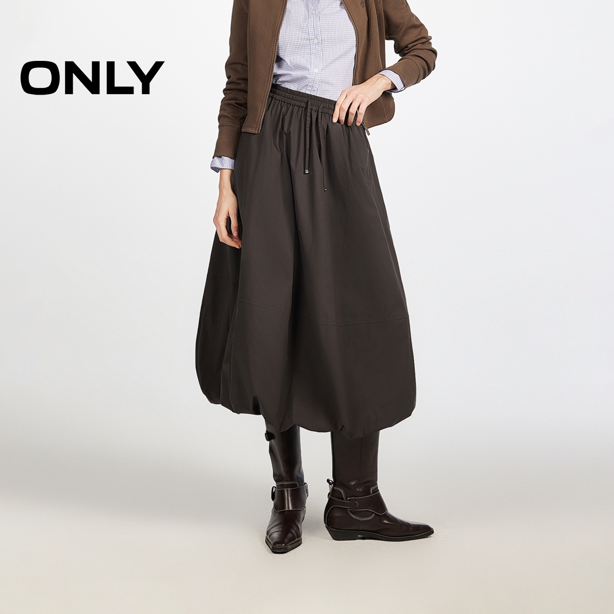 2026春季新款立体量感底摆弹力抽绳收腰半身裙女|126116023