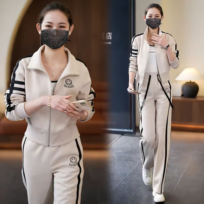 高含棉运动服休闲套装女2025年春秋新款时尚立领卫衣阔腿裤两件套