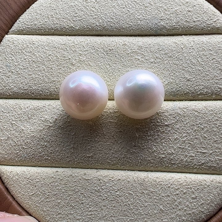 银S925镶嵌耳饰淡水珍珠12.3mm