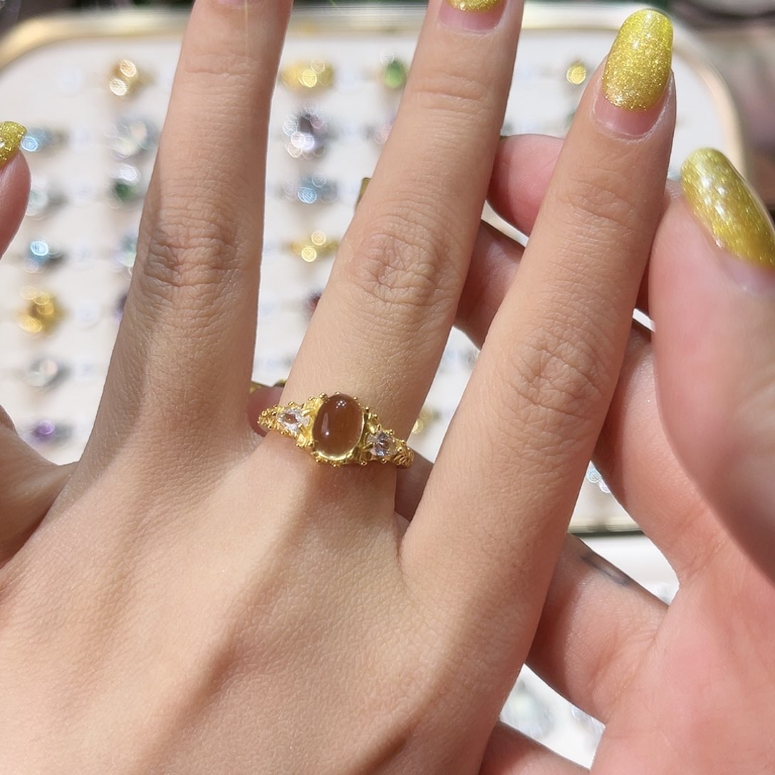 蛇纹石玉戒指银S925镶嵌