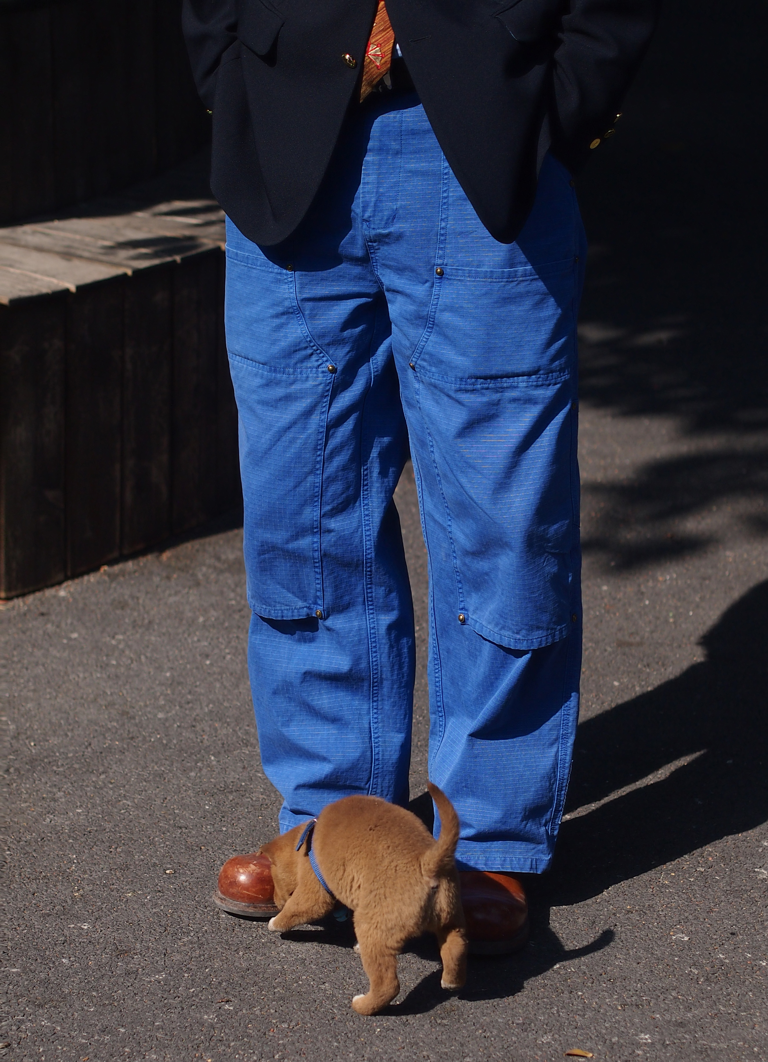 XCCC.COM鱼骨 高支高密双股纯棉格纹法工蓝直筒伐木工装裤250113