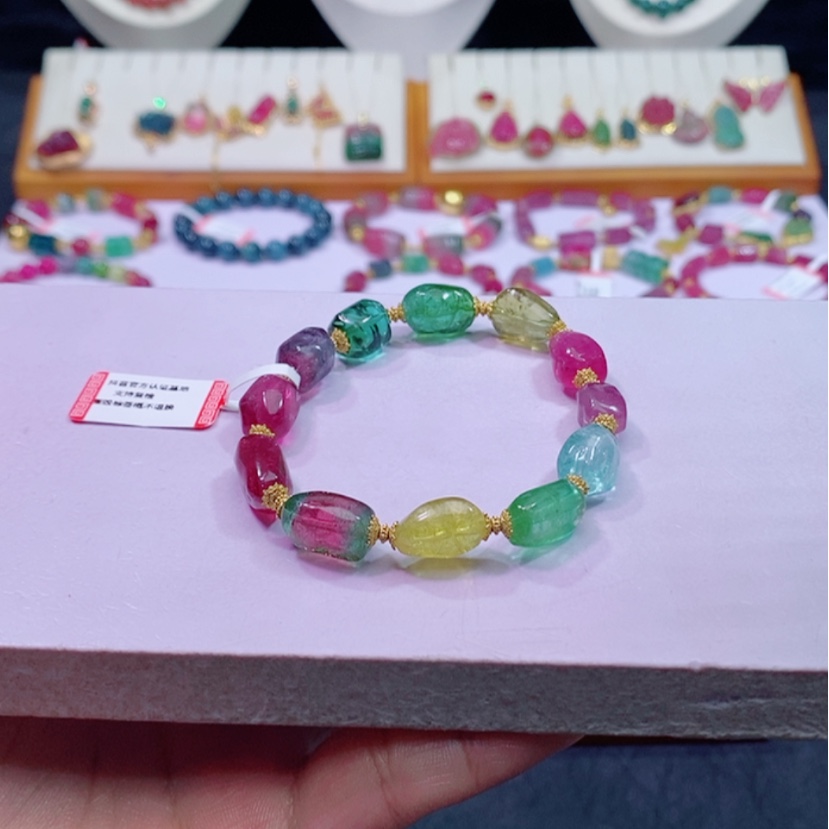 【闪购商品】碧玺碧玺m18K金镶嵌馨*随行手链