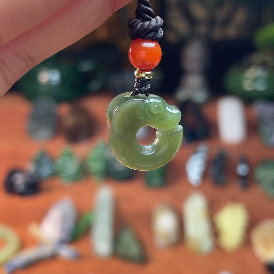 和田玉未镶嵌挂件新疆青黄口猪龙吊坠