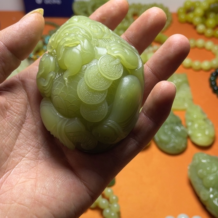 压***造非金属新疆青黄口财神手把件