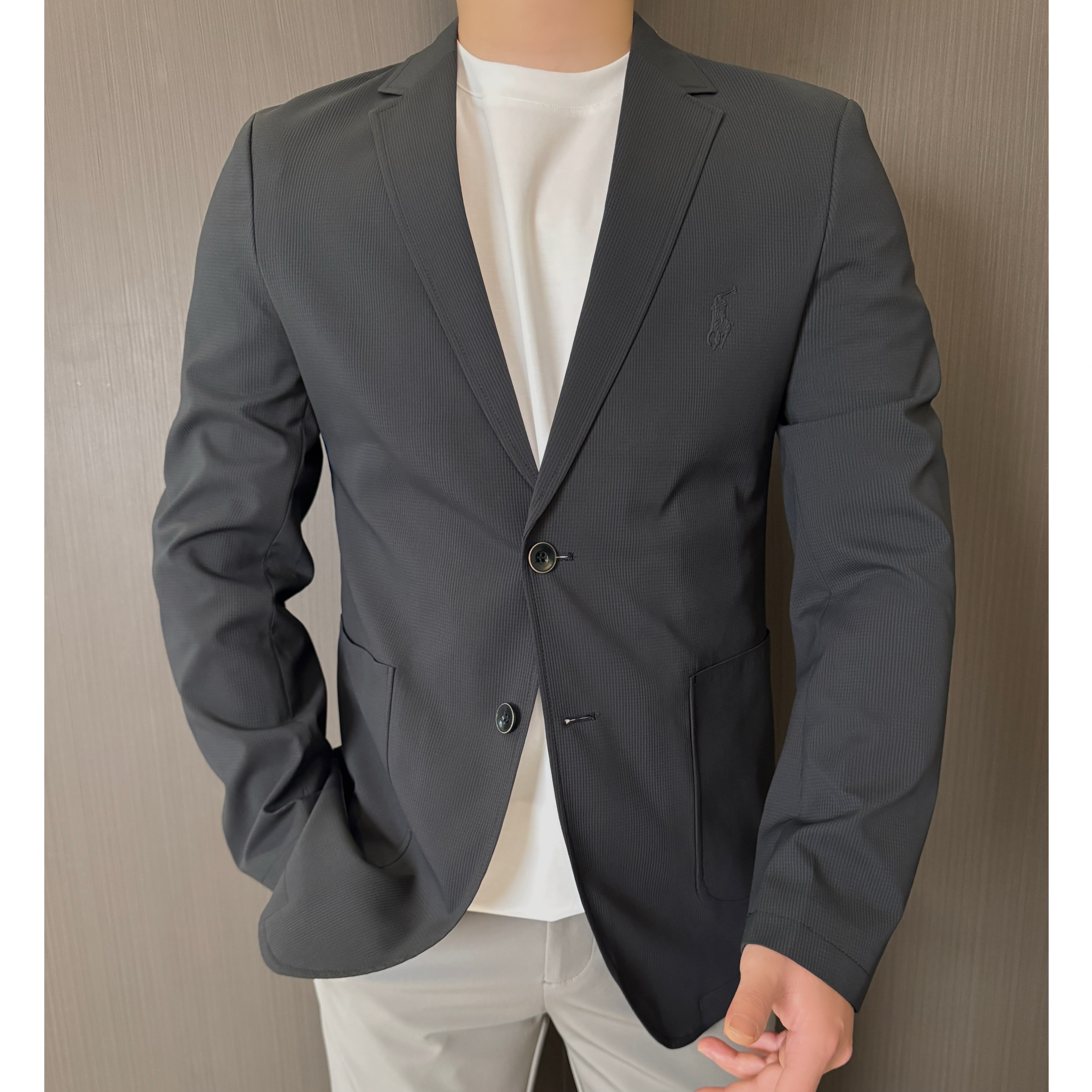 【山先生】春季新品·拉夫刺绣弹力欧货轻商务男士西服6189