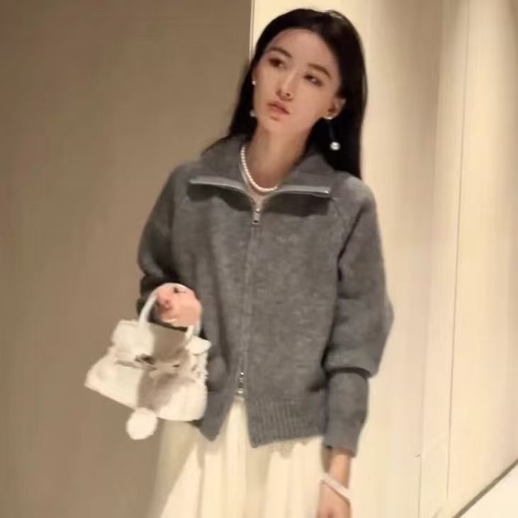 5091气质百搭毛衣针织开衫女新款外搭洋气小个子上衣针织纯色