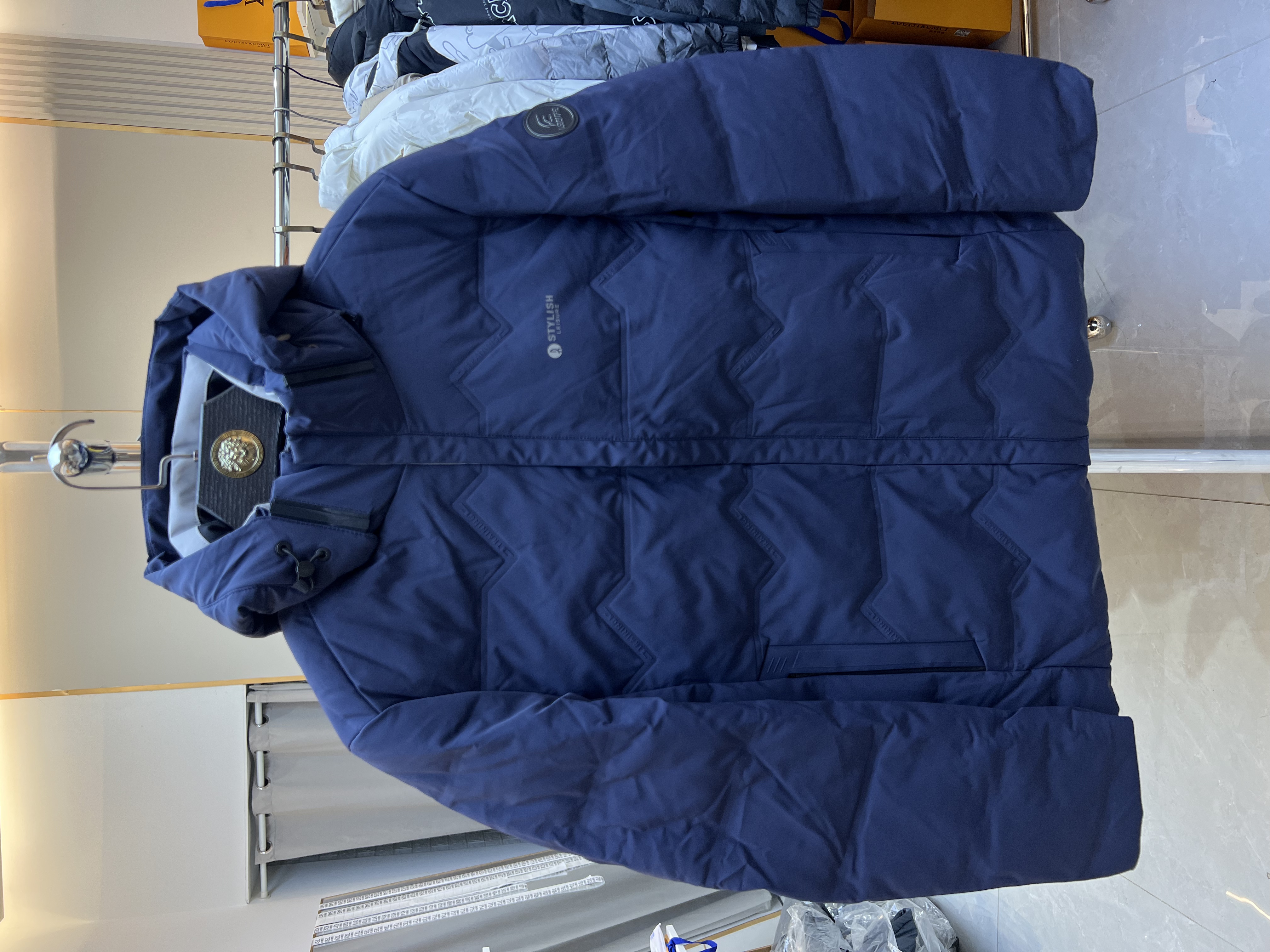 【藏青色连帽】撤柜H家剪标立领款拉链绒子冬季男士外套服连帽回旅