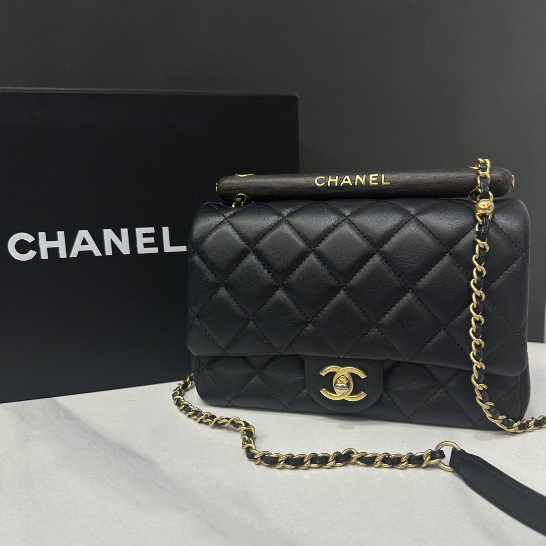 99新 Chanel/香奈儿 23a手工坊木手柄cf包芯片21cm/0995121403