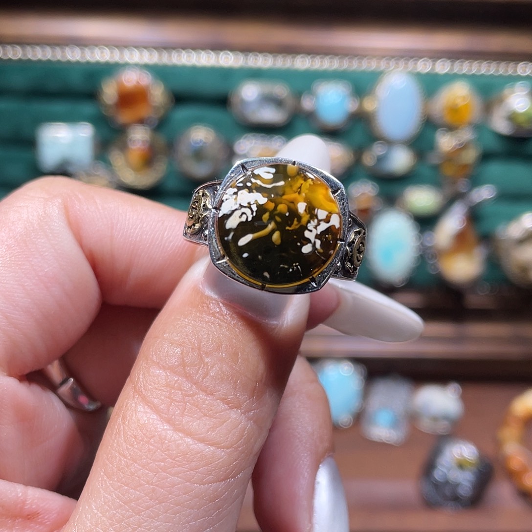 C***赛琥珀银S925镶嵌戒指戒指