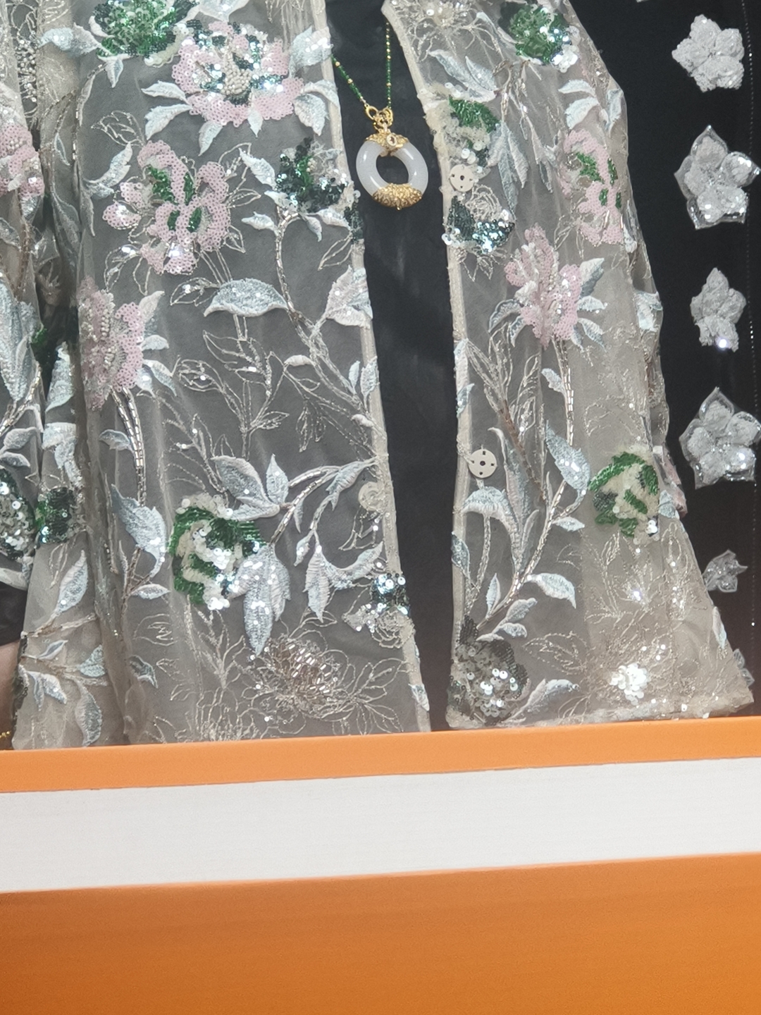 刺绣开衫亮片白色短外套女双层夏季黑色外套长袖新中式渐变