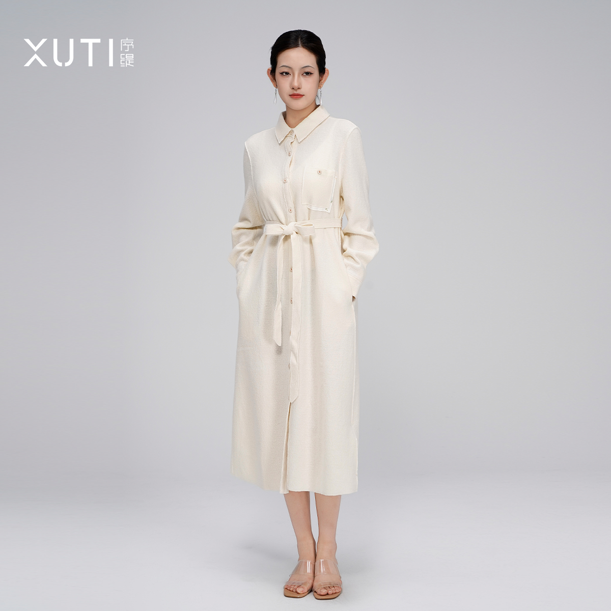 序缇『黑白月』夏季复古国风新中式女装100%绵羊毛连衣裙S15-19092