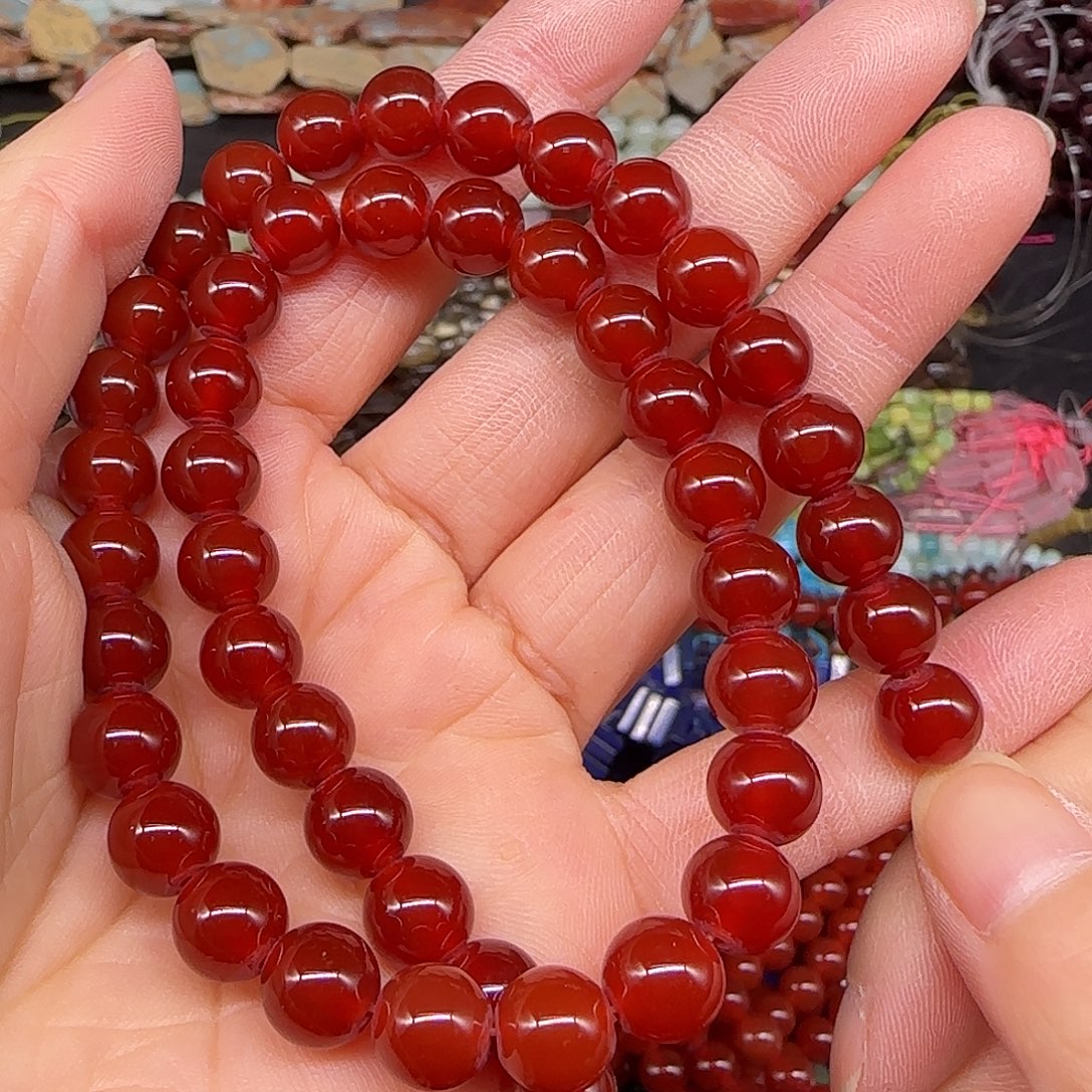 玛瑙/玉髓合金珠宝半成品红玛瑙8mm一条