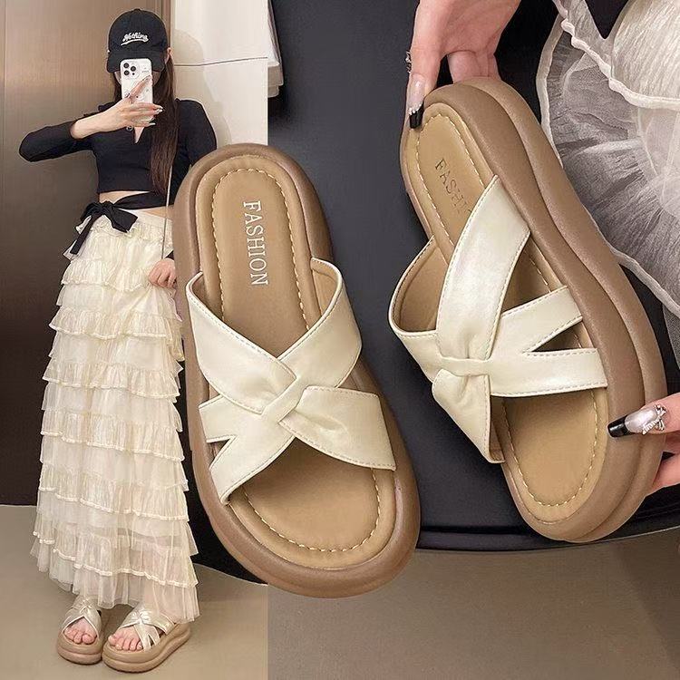 TT高颜值凉拖鞋仙女风洋气镂空女生外穿2025新款厚底一字拖鞋百搭