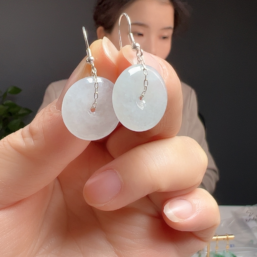 翡翠银S925镶嵌耳饰天然翡翠