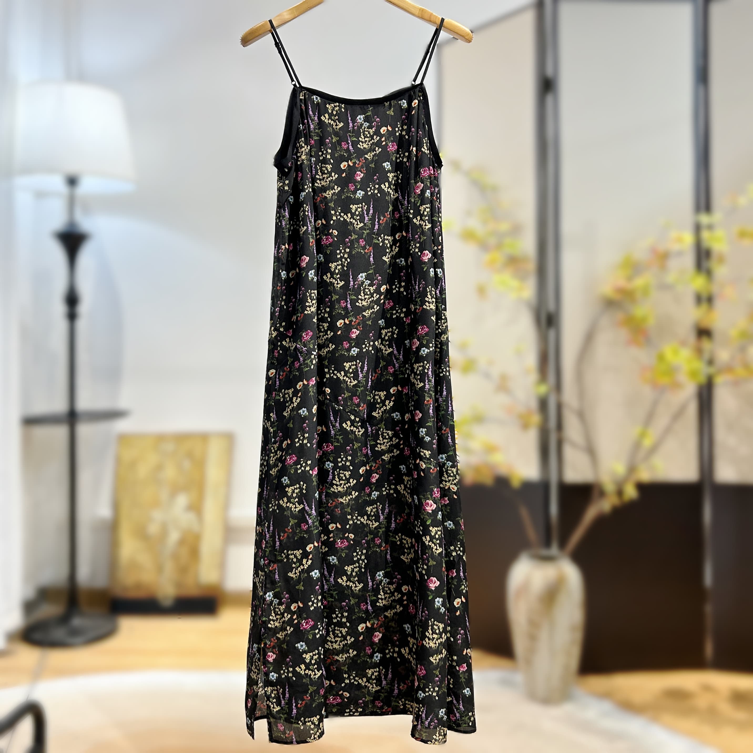 【萨拉迪恩】桑蚕丝夏季百搭显瘦印花吊带连衣裙长裙