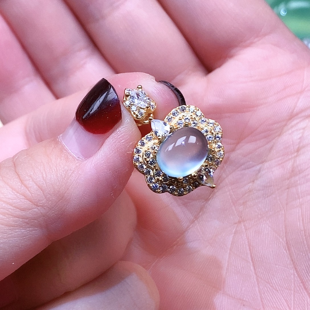 莲***城蛇纹石玉银S925镶嵌吊坠