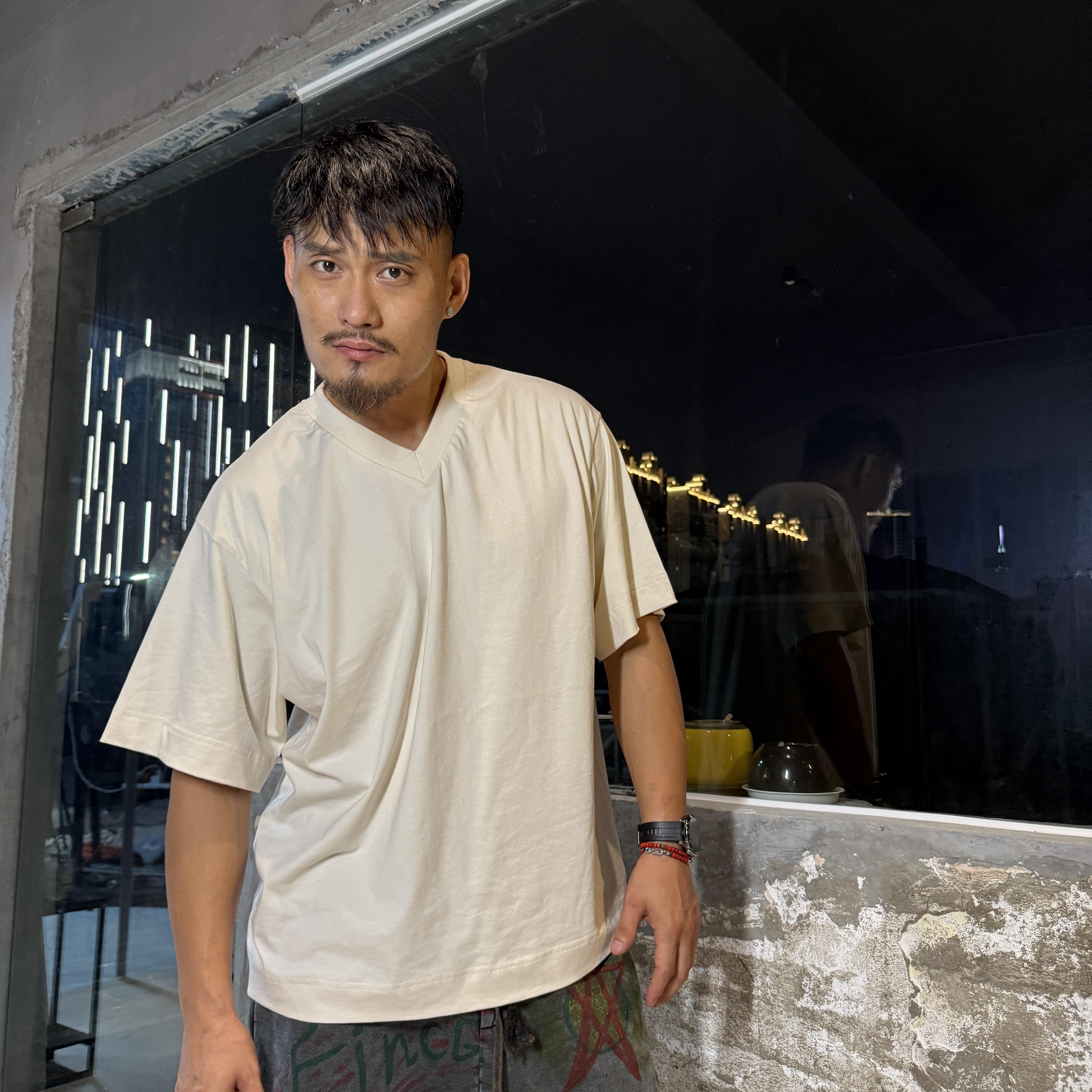 FINCHFIREV领T恤美式夏季上衣250gV领口加宽潮流色纯棉净版男短袖