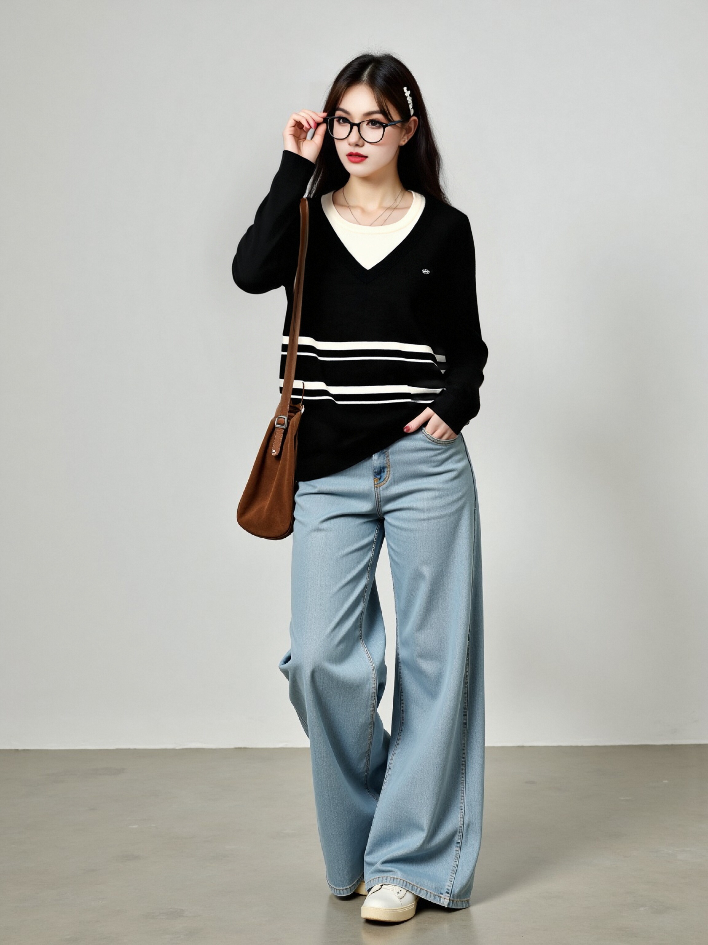 大码女装撞色假两件圆领上衣女学院风毛衣2025秋胖mm针织衫