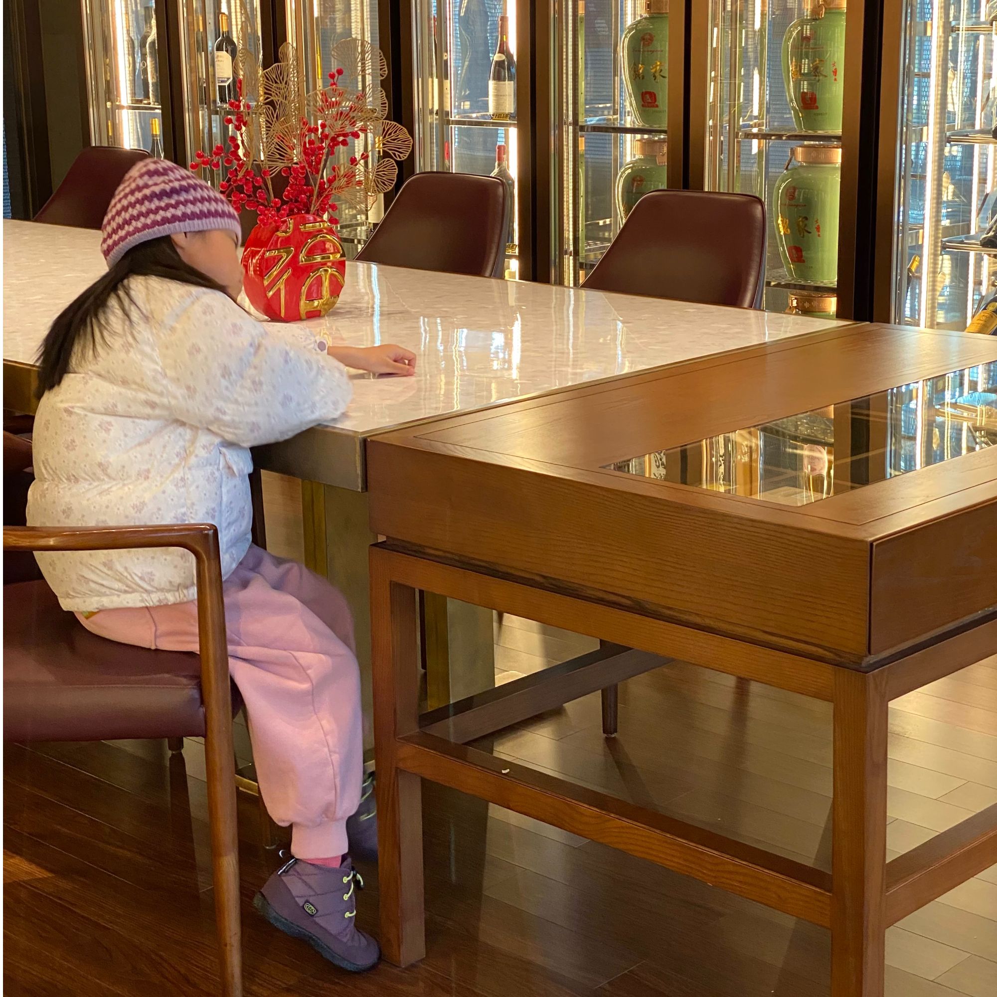 2024冬季女童新品皮粉色一体绒加绒束脚卫裤