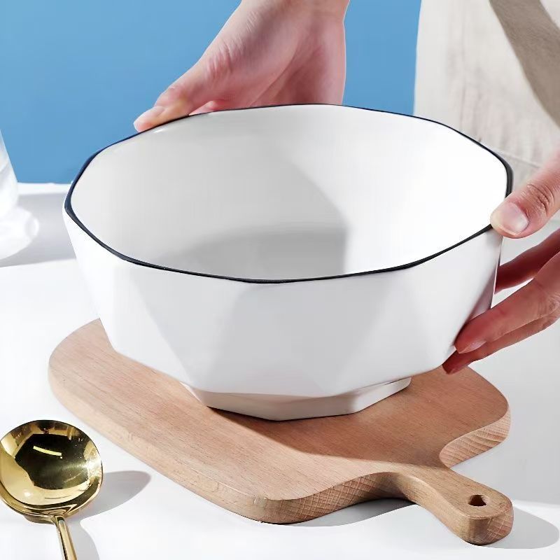 纯白黑线加厚8英寸大汤盆破损补偿不补发