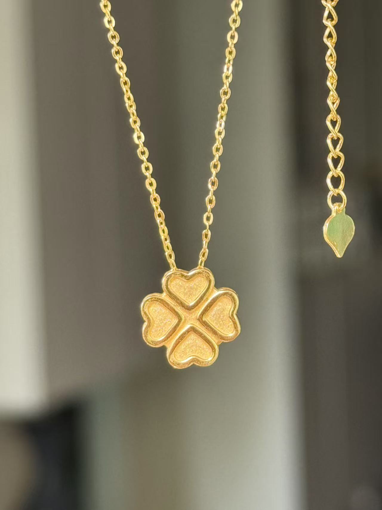 足金999爱心四叶草套链5G工艺