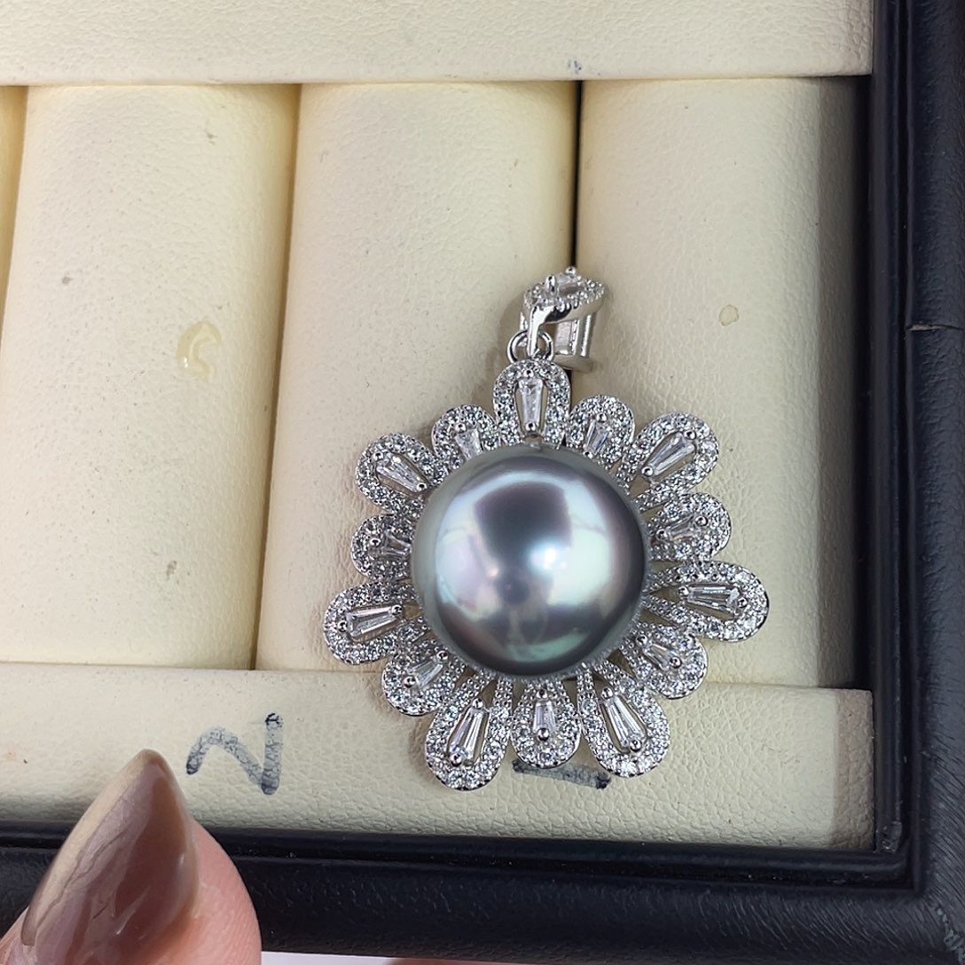 定制海水珍珠未镶嵌裸珠灰珠14-15mm