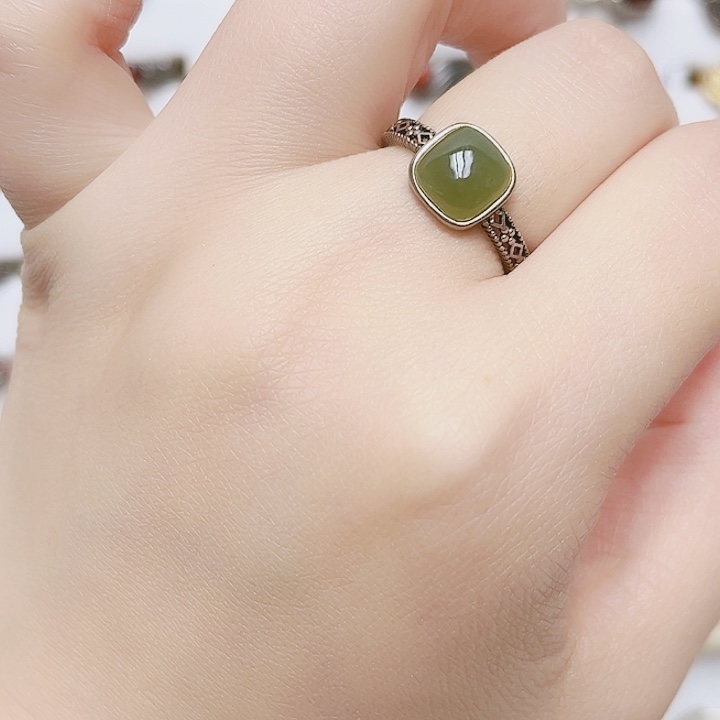 和田玉银S925镶嵌戒指