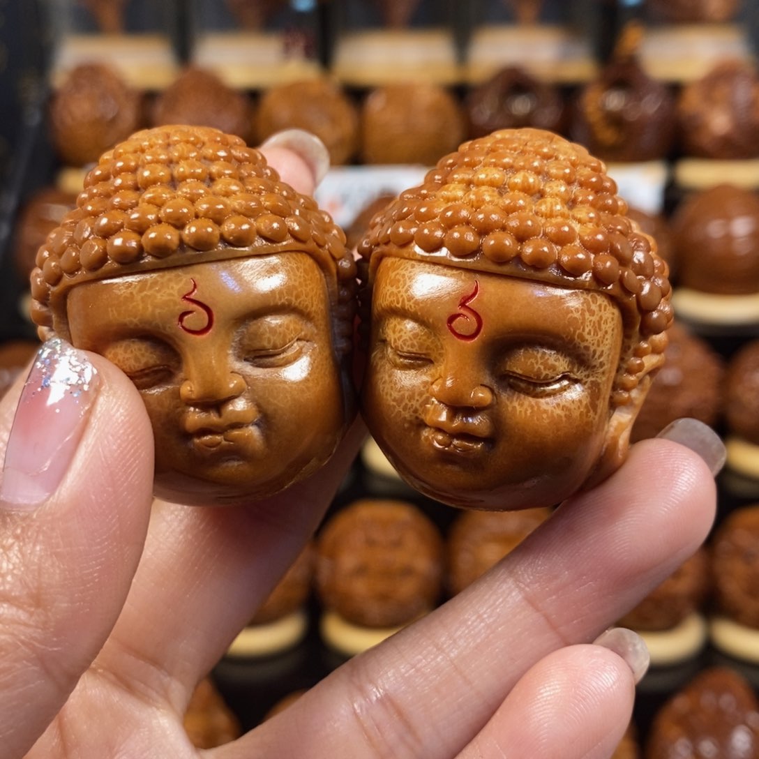 橄榄核吊坠梵*者佛头一对通尺002