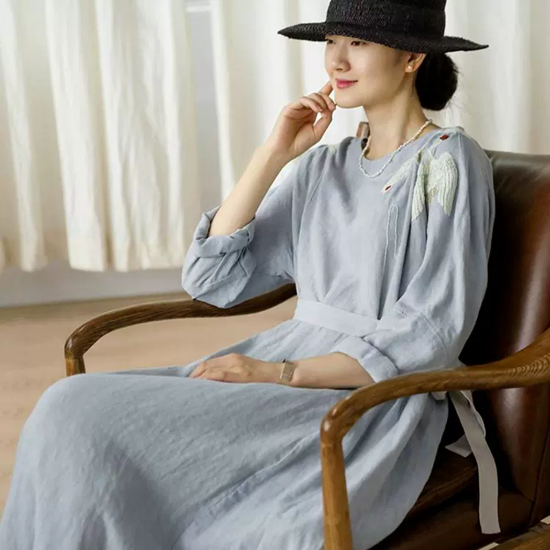 经典回归牧衣原创设计棉麻民族风宽松袍子连衣裙女 不知东南