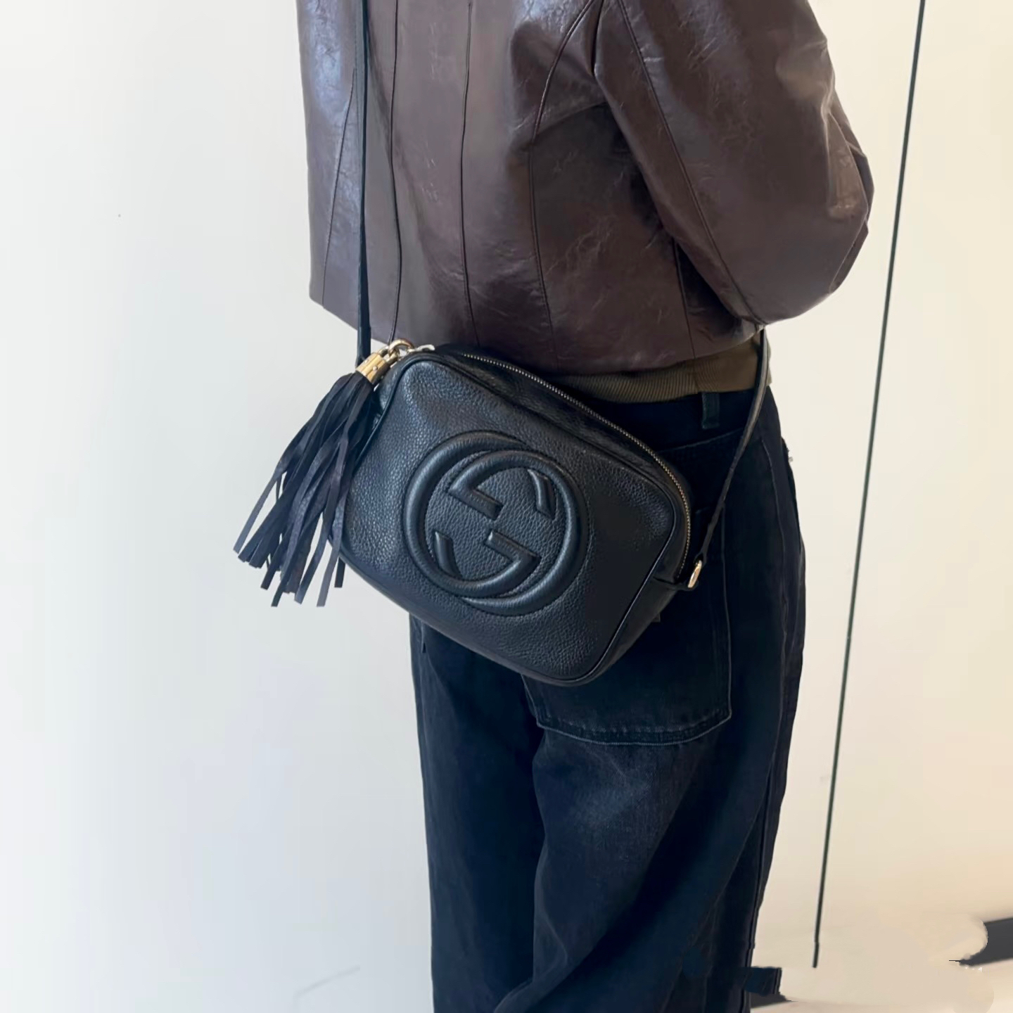 95新 GUCCI/古驰 杭御古屋/38334/深蓝色流苏相机包